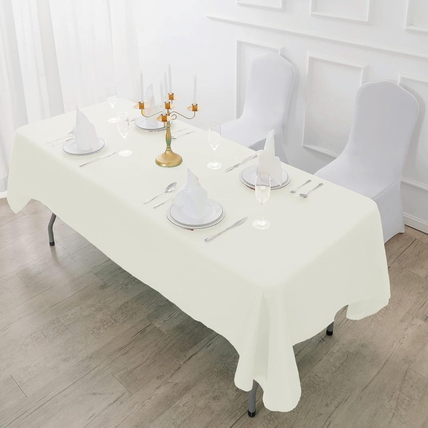 Fokitut 12 Pack Waterproof Rectangle Tablecloth, 60x102 Inch, Stain Resistant and Wrinkle Polyester Table Cloth, Fabric Table Cover for Kitchen Dining, Wedding, Party, Holiday Dinner-Ivory