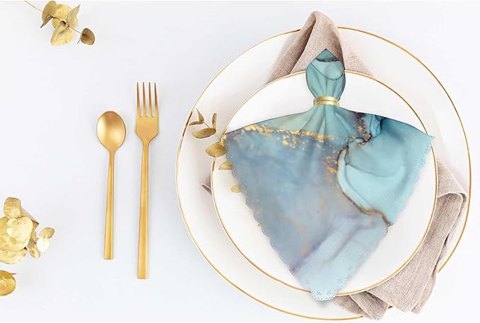 Green Marble Art Napkins Cloth Washable Set of 4 Colorful Ink Polyester Kitchen Dinner Napkins for Holiday Festive Wedding Decor 18 x 18 inch