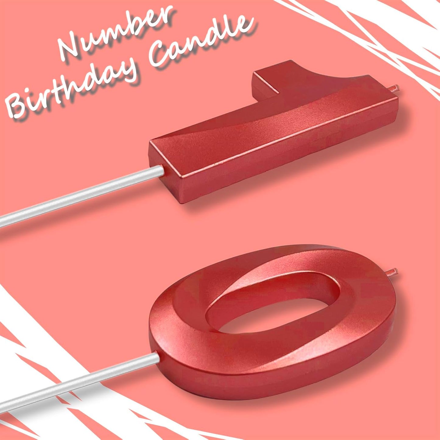 Red Number 10 Candles, 3D Diamond 2.76 Inch Cake Topper Birthday Candles for Wedding Anniversary Cake Decorations, Happy Birthday Party Decorations
