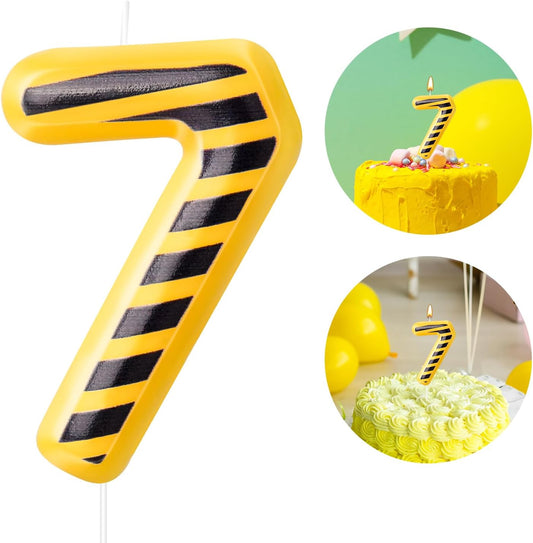 Construction Themed Birthday Candles Number 7 Candle Birthday Party Decoration Cake Topper for Construction Party Decoration Theme Party Supplies (Number 7)