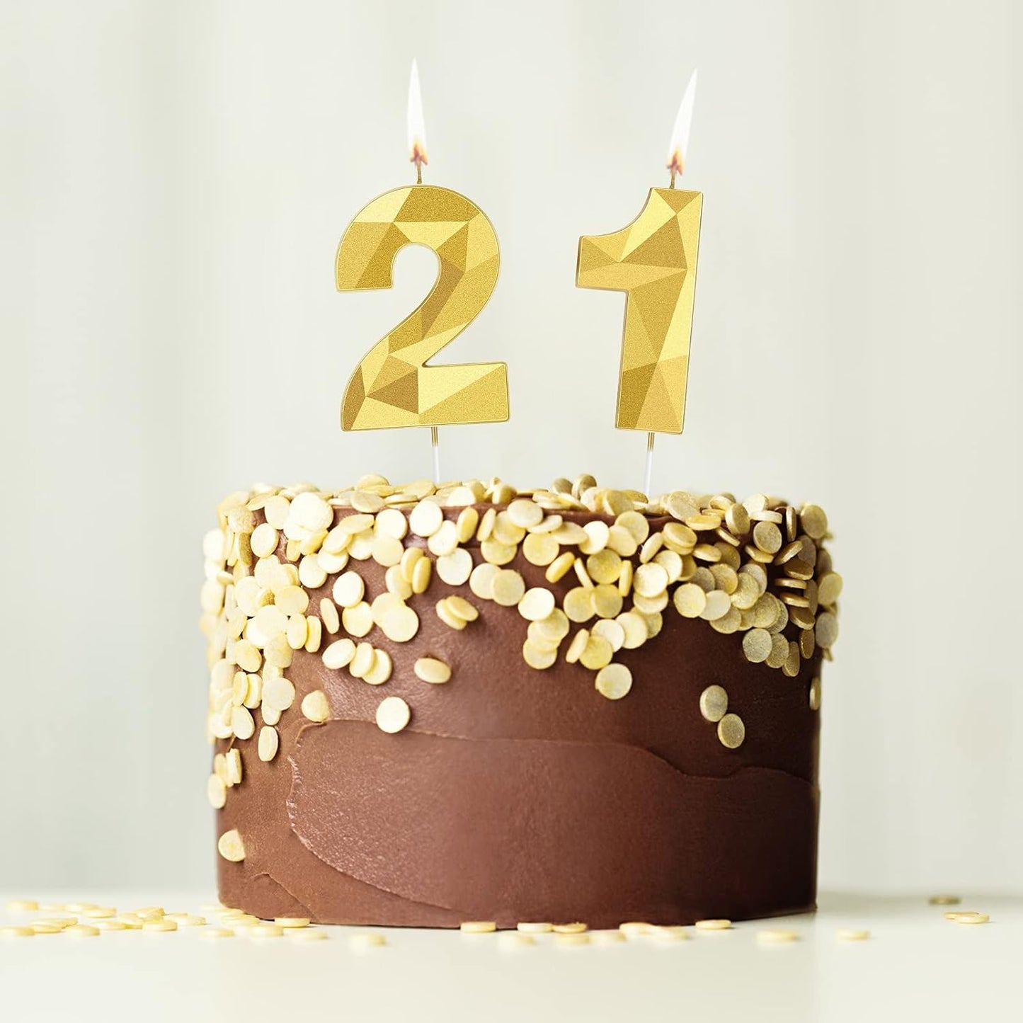 Nuanchu 21st &12th Number Birthday Candles 3D Diamond Shape Numeral Candles Happy Birthday 21 Cake Topper for Wedding Decoration Theme Party Anniversary, 2 Inch (Gold)