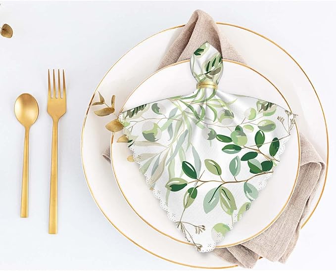 Yibeas Green Leaves Cloth Table Napkins Set of 4 Summer Greenery Floral Nature Botanical Plants Table Decoration Dinner Napkins for Kitchen 18 x 18 inch