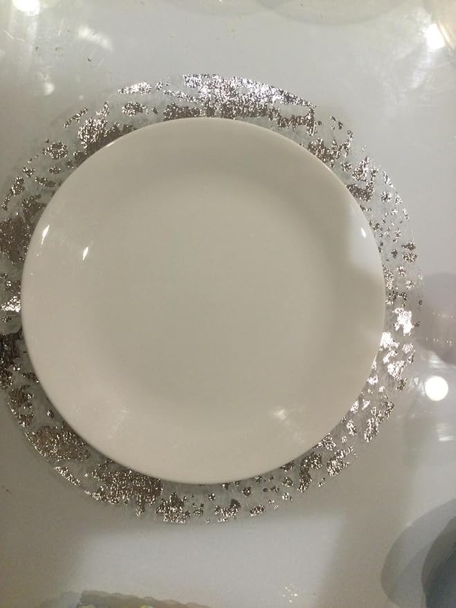 Disposable Silver Placemats Set of 50 Metallic Thin Round 13 Inch Silver Doilies Mesh Pressed Fall Table Placemates 50 Pack Charger Plates for Wedding, Birthday Party