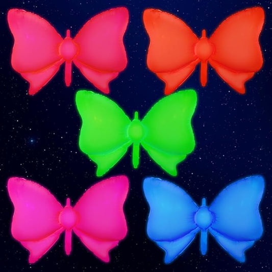 Mega-L Glow in the Dark Party Supplies, 5 Pcs Neon Bow Balloons Set – Fluorescent Red, Lemon Yellow, Fuchsia, Blue and Orange Balloons Perfect for Birthday, Wedding, Anniversary, Graduation Party