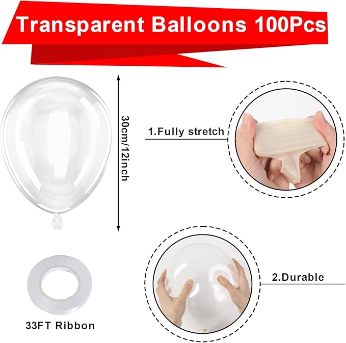 Clear Balloons 100 Pack 12 Inch Latex Transparent Balloons for Baby Shower Christmas Graduation Wedding Anniversary Engagement Bridal Shower Birthday Bubble Party Decorations