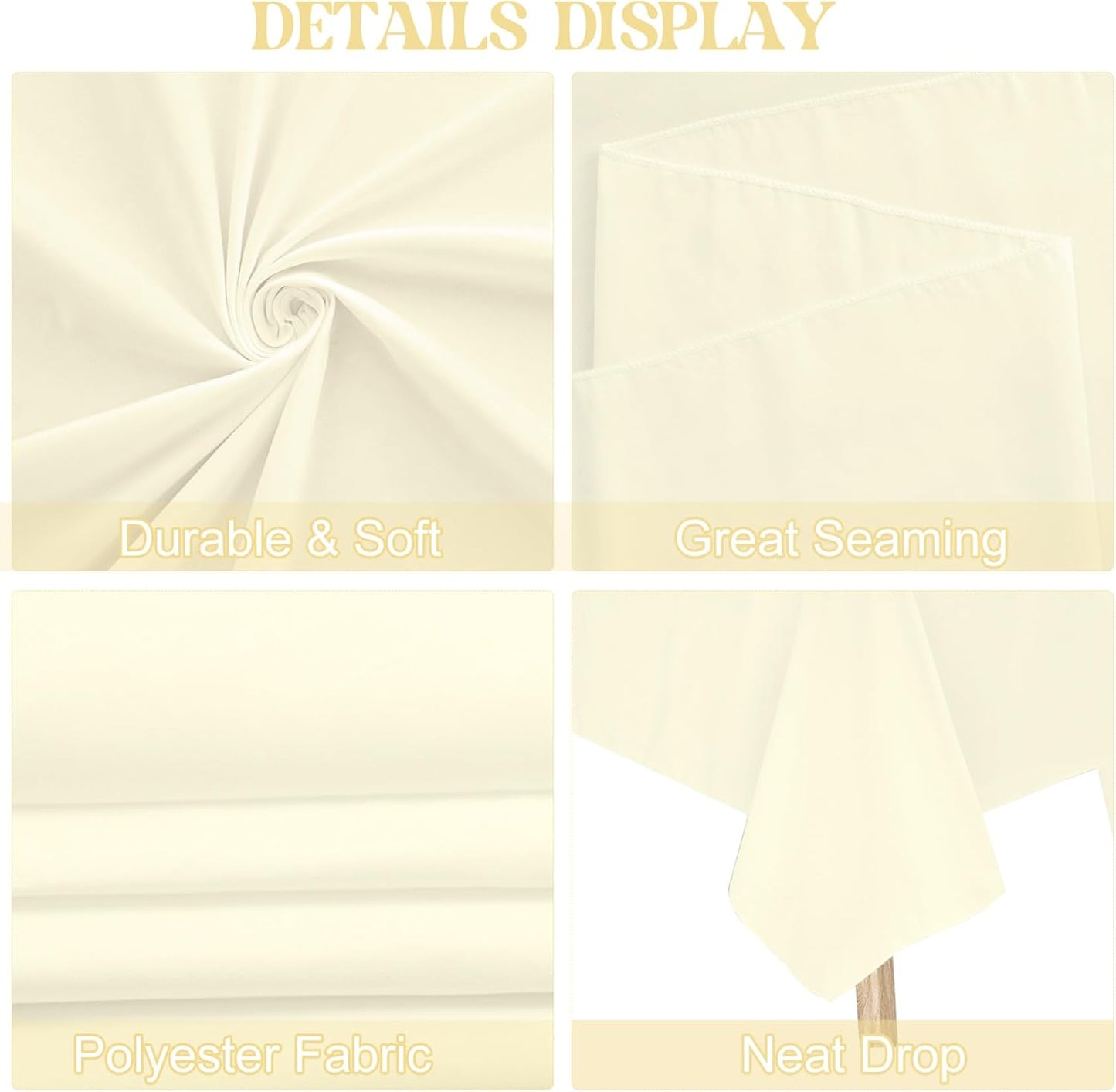 4 Pack Rectangle Tablecloth for 6 Foot Tables Washable Polyester Table Cover for Wedding Dining Table Parties Banquet（60x102 Beige）