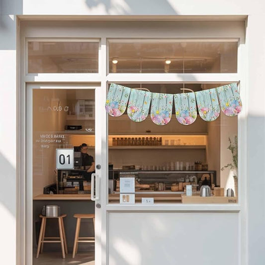 Easter Eggs Banner 3Pcs Indoor Outdoor Hanging Banner Flag Spring Daisy Eucalyptus Leaves Teal Wooden Sign for Fireplace Mantel Decorative Bunting Garland Valance for Shop Door Mantle Decor 9.8"x15.8"