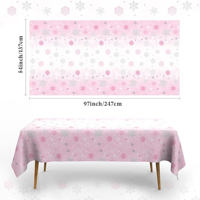 2 PCS Pink Plastic Snowflake Tablecloth(54x108 Inch) Frozen Birthday Winter Wonderland Decorations Disposable Table Cover Tablecloths for Christmas Holiday New Year Party Favors Supplies Decor