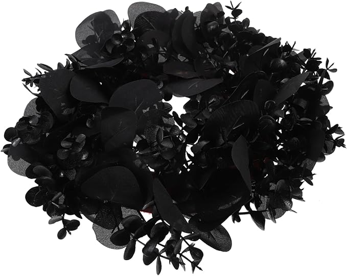 STOBAZA Halloween Eucalyptus Leaf Wreath Black Artificial Decorations Front Door Hanging Garland Eucalyptus Leaves Garland Halloween Theme Decor