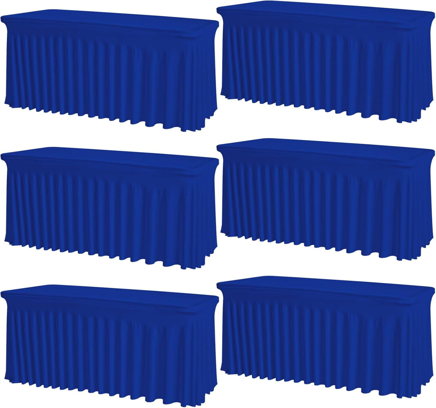 6 Pack Royal Blue Rectangle Tablecloth with Elastic Table Skirt – 6FT Fitted Spandex Table Cover, 72 Inch Wrinkle-Resistant & Stretchable for Wedding Banquet Party Buffet Restaurant