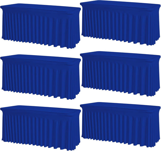 6 Pack Royal Blue Rectangle Tablecloth with Elastic Table Skirt – 6FT Fitted Spandex Table Cover, 72 Inch Wrinkle-Resistant & Stretchable for Wedding Banquet Party Buffet Restaurant