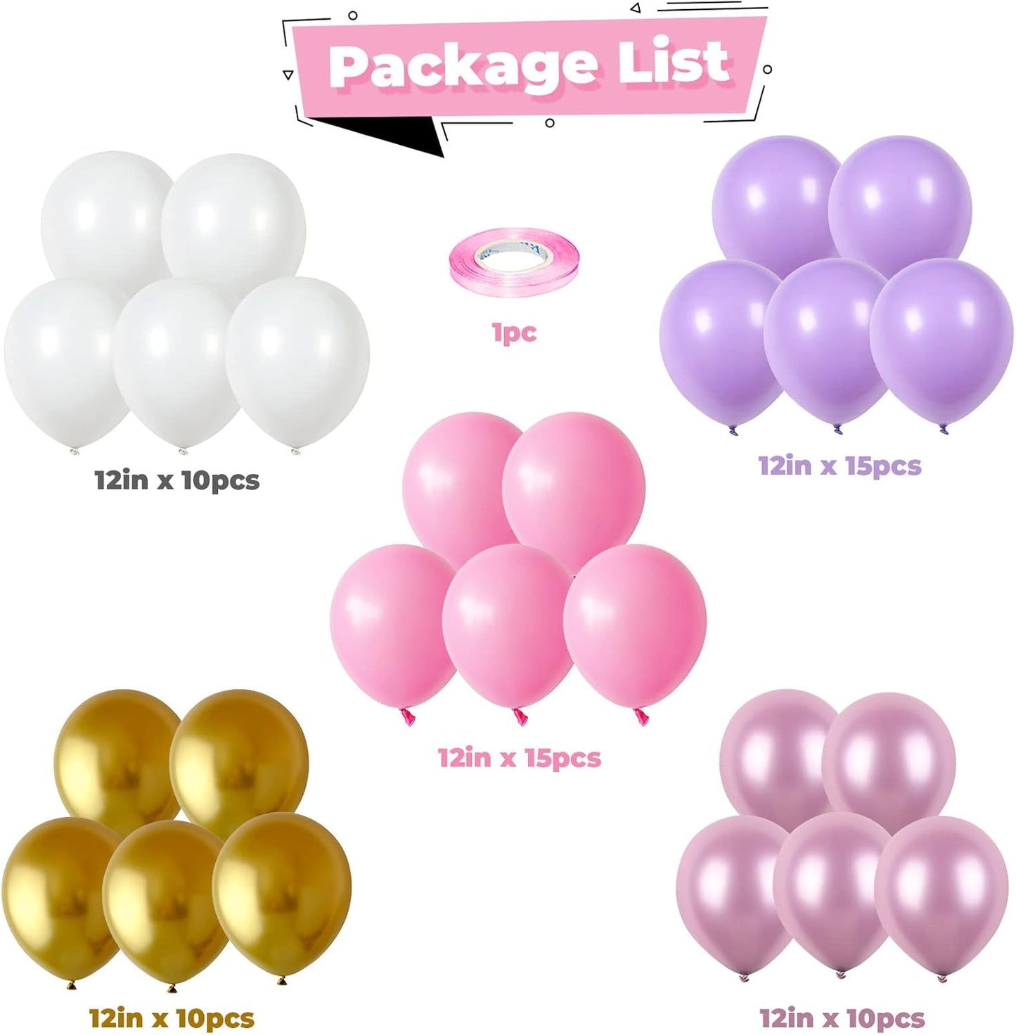 Balloons Purple Pink White Gold Balloon 60pcs 12inch Pastel Purple Pink Latex Balloons Lavender Lilac Balloon for Butterfly Birthday Princess Theme Party Decoration Bridal Baby Shower Bachelorette