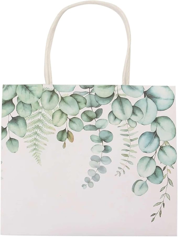 Efavormart 12 Pack 6"x7" Green Eucalyptus Paper Gift Bags with Handles - Botanical Party Favor Goodie Bags for Wedding and Baby Shower