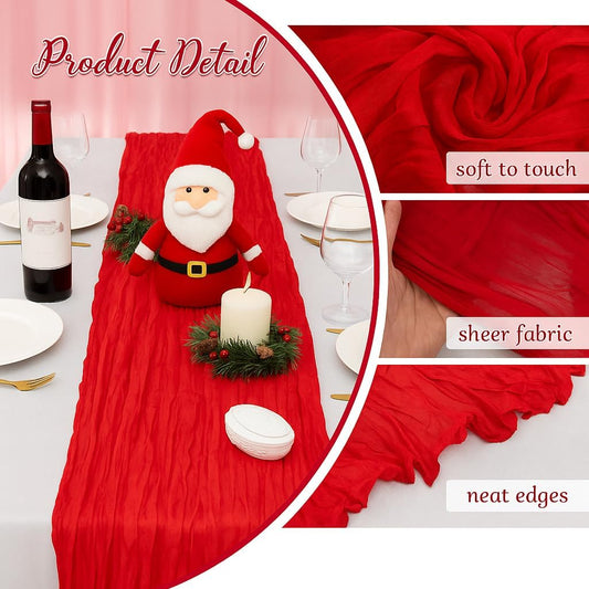 6 Pack Christmas Table Runner Red Cheesecloth Table Runner, 120 Inch Boho Gauze Table Runner, Rustic Sheer Cheese Cloth Fabric for Wedding Bridal Baby Shower Party Centerpiece Home Decor