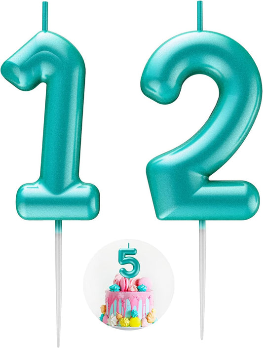 Blue Number 12 Candle Happy Birthday 3D Number Candles for Birthday Cake Party Decoration Wedding Anniversary Celebration Supplies