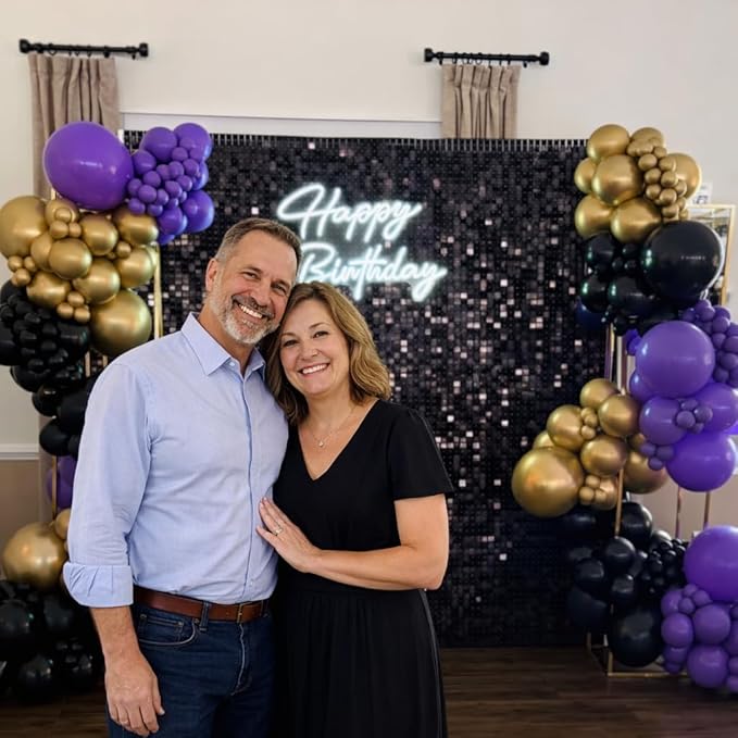 Purple and Gold Balloons, 12 Inch Black Purple and Gold Confetti Balloons for Graduation Prom Halloween Baby Shower Wednesday Retirement Birthday Party Decorations