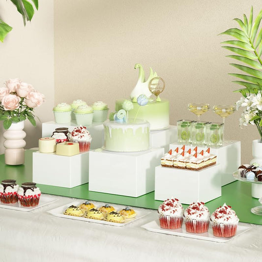 Food Service Display Stands ,5-Sided Plastic Riser with Hollow Bottoms,Perfect for Parties,Brunch,Buffet or Item Display (6PCs)