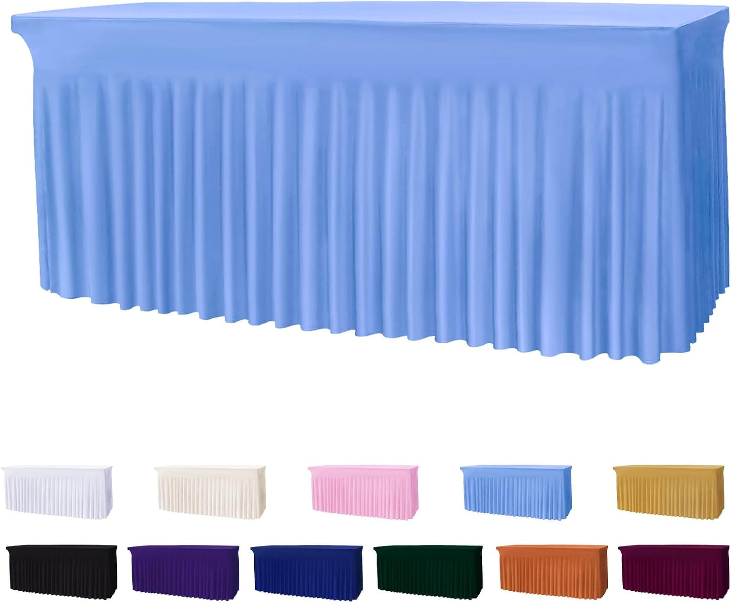 Table Skirts for 6ft Rectangle Tables - 1PCS Light Blue Table Covers for 6 Foot Tables, Wrinkle Resistant Ruffles Elastic Table Cloths and Table Skirt for Banquets/Weddings/Parties/Birthday