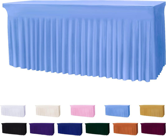 Table Skirts for 6ft Rectangle Tables - 1PCS Light Blue Table Covers for 6 Foot Tables, Wrinkle Resistant Ruffles Elastic Table Cloths and Table Skirt for Banquets/Weddings/Parties/Birthday