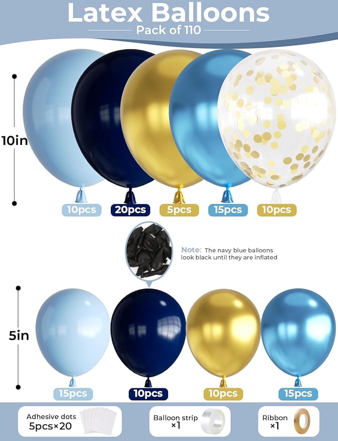 Navy Blue and Gold Balloons Garland Arch Kit, Graduation Balloon Arch Kit with Metallic Navy Blue Gold and Confetti Balloons for Graduation, Birthday, Baby Shower, Wedding,Celebration Party Decoration
