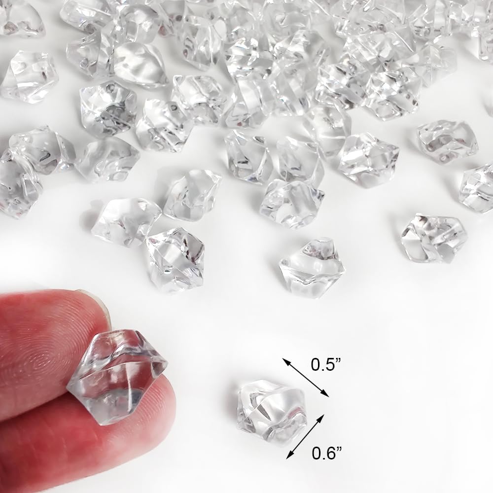 HappyFiller Fake Ice Cubes 700 PCS Clear Acrylic Rocks Vase Fillers for Centerpieces,Crystal Gems Stones Dazzlers Diamonds for Decor Photography Prop,Arts Crafts,Table Scatter,Home Decoration