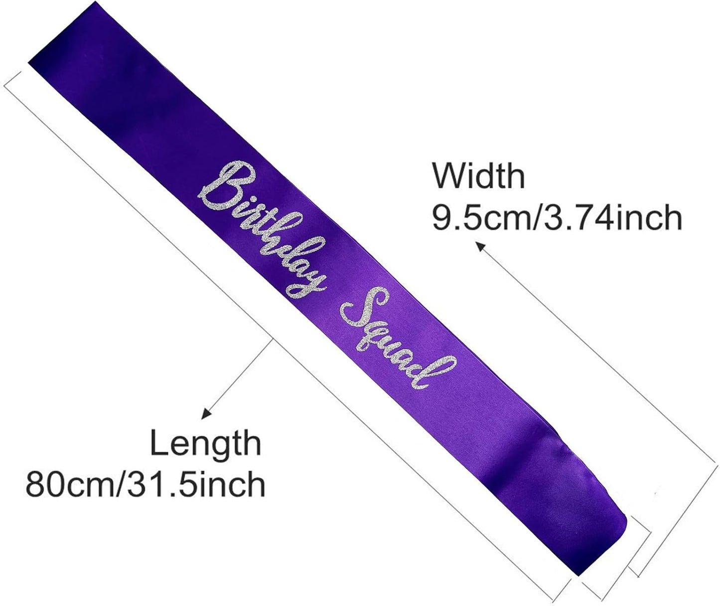 Birthday Squad Sash, 6 Pieces Purple with Silver Glitter Letter Birthday Gift Sashes Set for Women Funny Party Favors Decorations for 16th 18th 21st 25th 30th 40th 50th or Other Bday