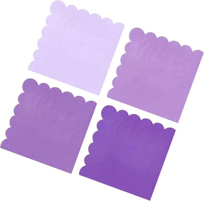 120PCS Gradient Purple Cocktail Party Napkins, Purple Scalloped Beverage Dessert Paper Napkin for Birthday Wedding