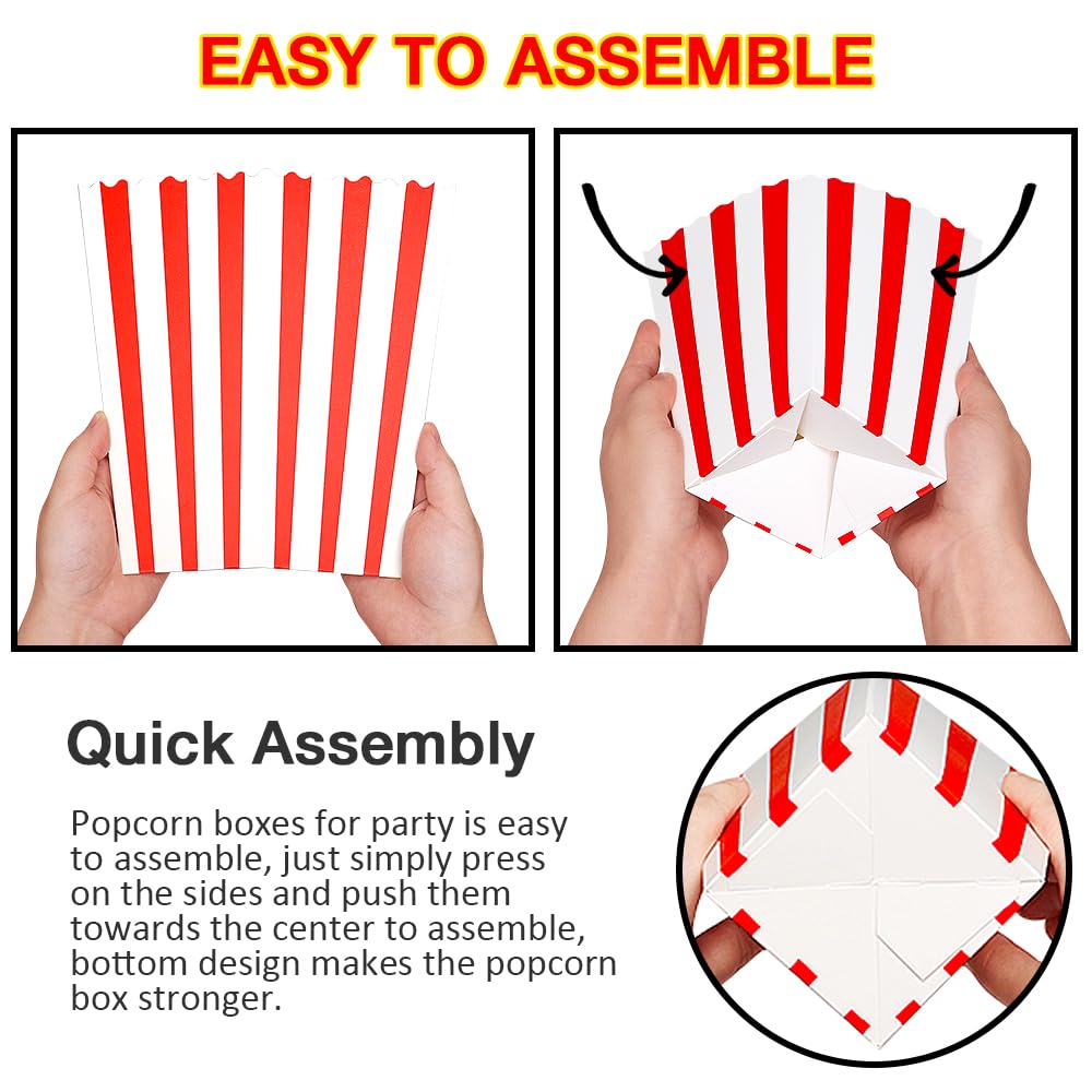 36 Pcs Large Capacity Red Paper Popcorn Boxes, Disposable Popcorn Boxes for Party, Movie Night(7.79 x 3.74inch)