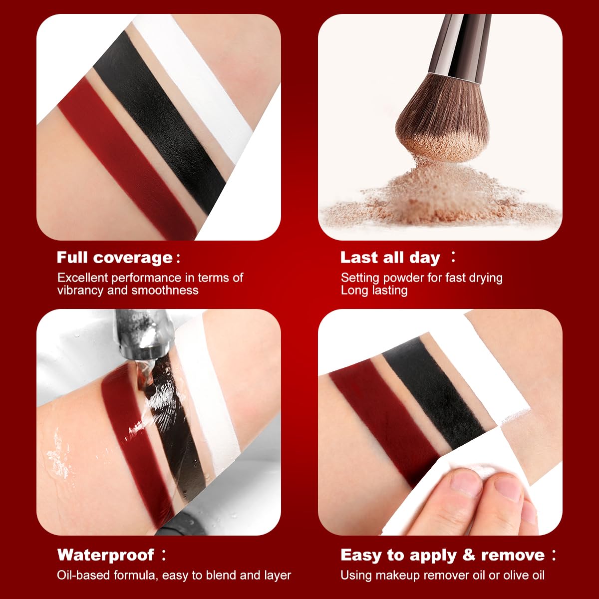 Red Black White Face Paint Clown Makeup, DE'LANCI Halloween Face painting Makeup Kit Professional White Black Body Paint, Waterproof Joker Sfx Pennywise Body Painting Zombie Vampire Skeleton Costume