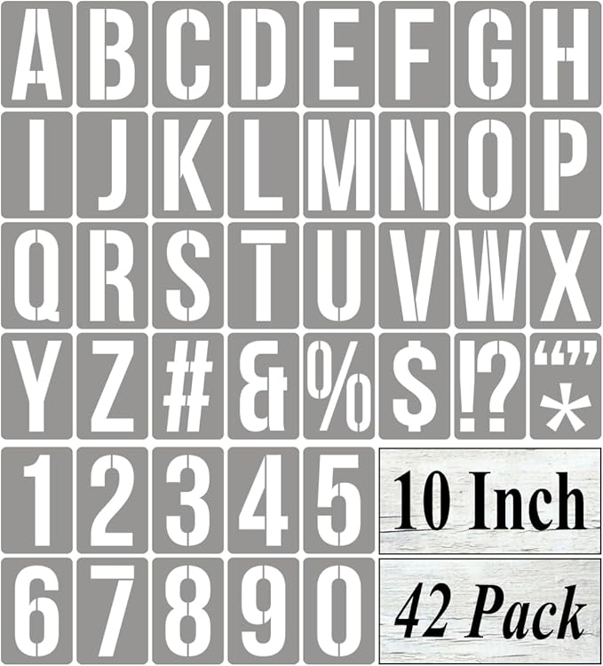 10 Inch Alphabet Letter Stencils for Painting - 42 Pack Letter and Number Stencil Templates with Signs for Painting on Wood, Reusable Numbers and Letters Stencils for Chalkboard Wood Signs & Wall Art