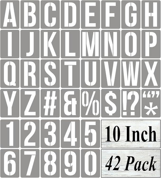 10 Inch Alphabet Letter Stencils for Painting - 42 Pack Letter and Number Stencil Templates with Signs for Painting on Wood, Reusable Numbers and Letters Stencils for Chalkboard Wood Signs & Wall Art