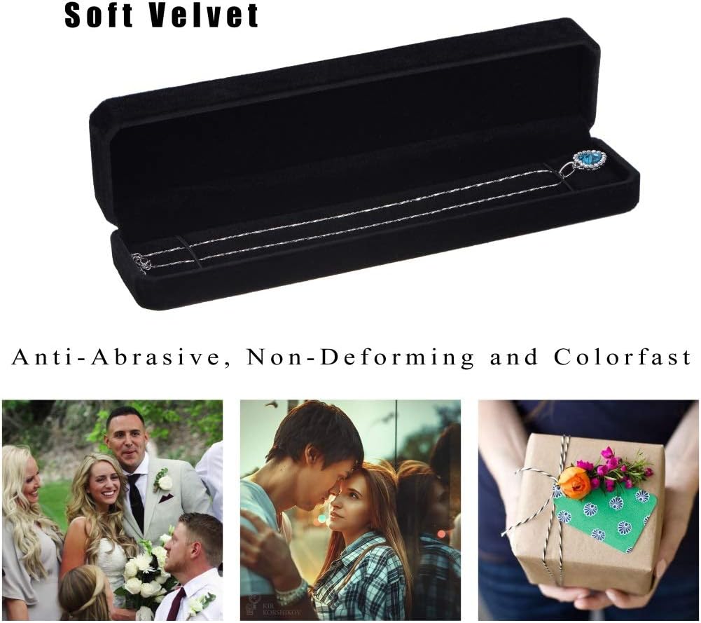 HooAMI Rectangle Velvet Necklace Bracelet Jewelry Gift Box Display Case Black