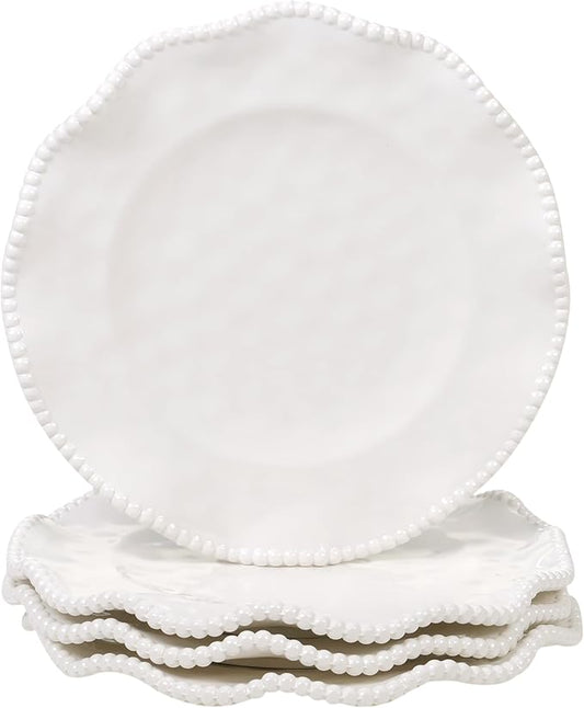 Perlette Off-White Melamine Dinner Plates – Set of 4, 11" Elegant Beaded Design, Unbreakable & Heavyweight – Indoor & Outdoor Use, Perfect for Dining, BBQs, Picnics, Weddings & Everyday Meals