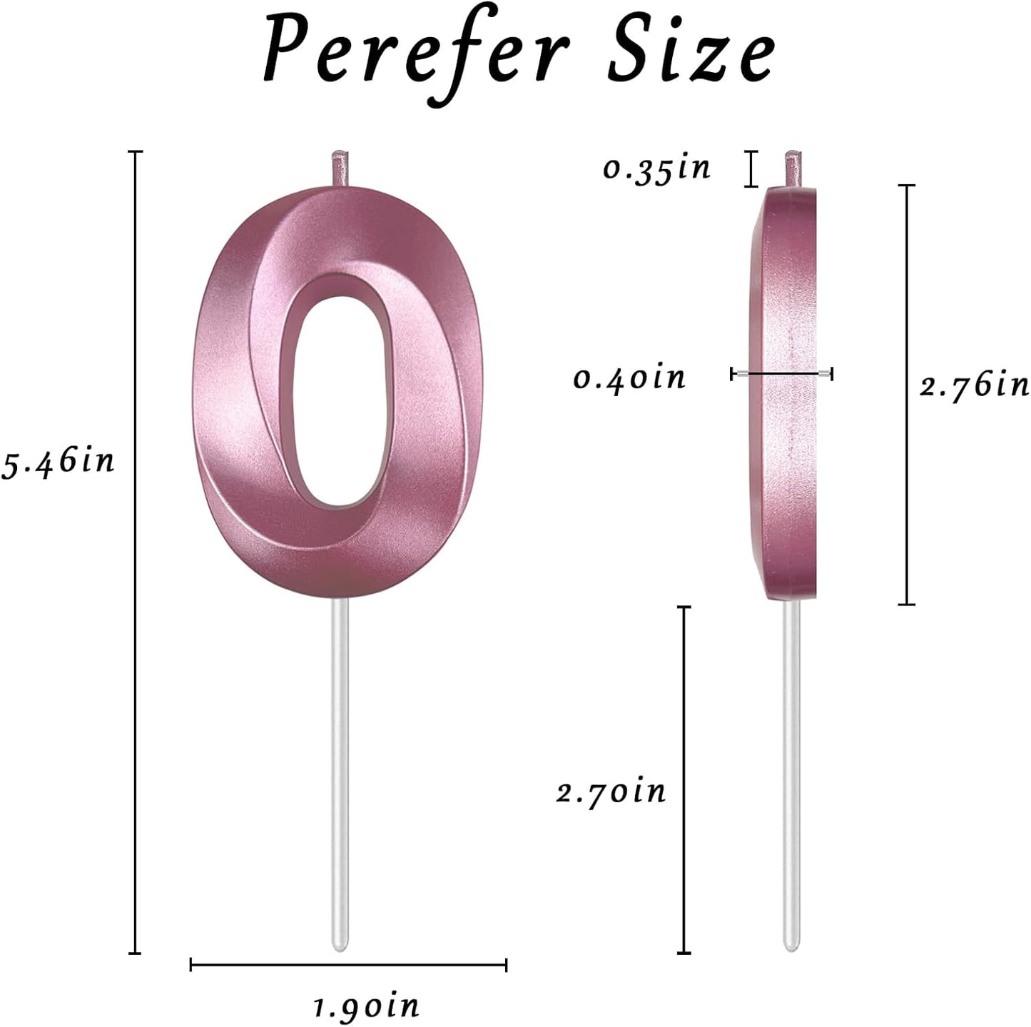 Pink Number 0 Candles, 3D Diamond 2.76 Inch Cake Topper Birthday Candles for Wedding Anniversary Cake Decorations, Happy Birthday Party Decorations