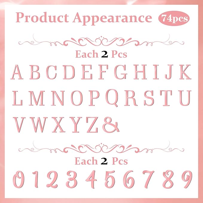 74 PCS Custom Cake Topper Name Pink Rose Gold Acrylic Letters DIY Personalized A-Z & 0-9 Number Alphabet Cake Decoration For Wedding Anniversary Baby Shower Party Birthday Supplies