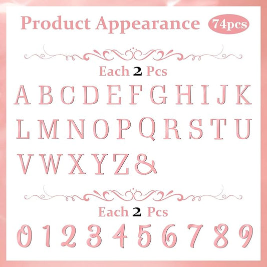 74 PCS Custom Cake Topper Name Pink Rose Gold Acrylic Letters DIY Personalized A-Z & 0-9 Number Alphabet Cake Decoration For Wedding Anniversary Baby Shower Party Birthday Supplies