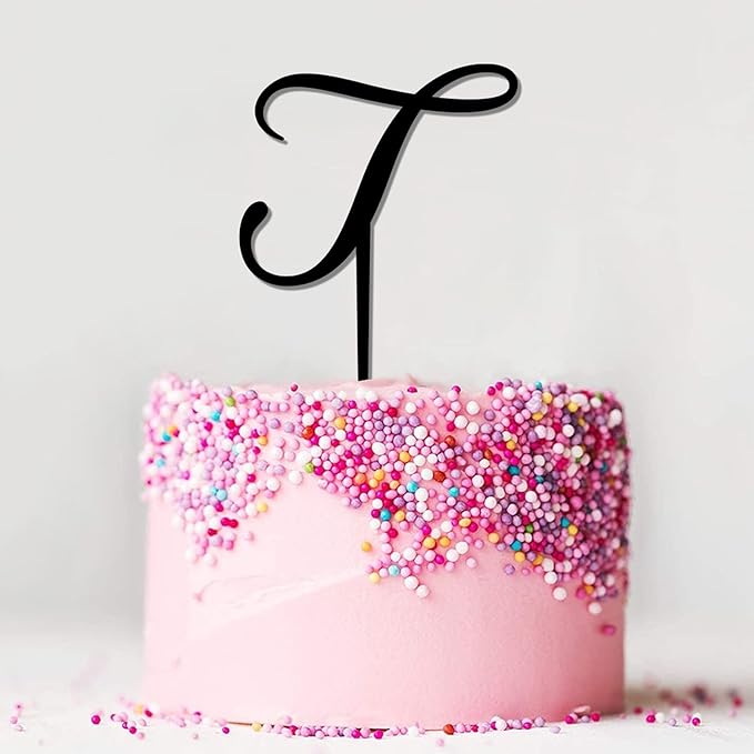 Monogram T Wedding Cake Toppers Personalized Alphabet T Black Acrylic Cake Toppers Bride And Groom Letters T Funny Party Cake Decoration Gifts for Bride Shower Anniversary Engagement