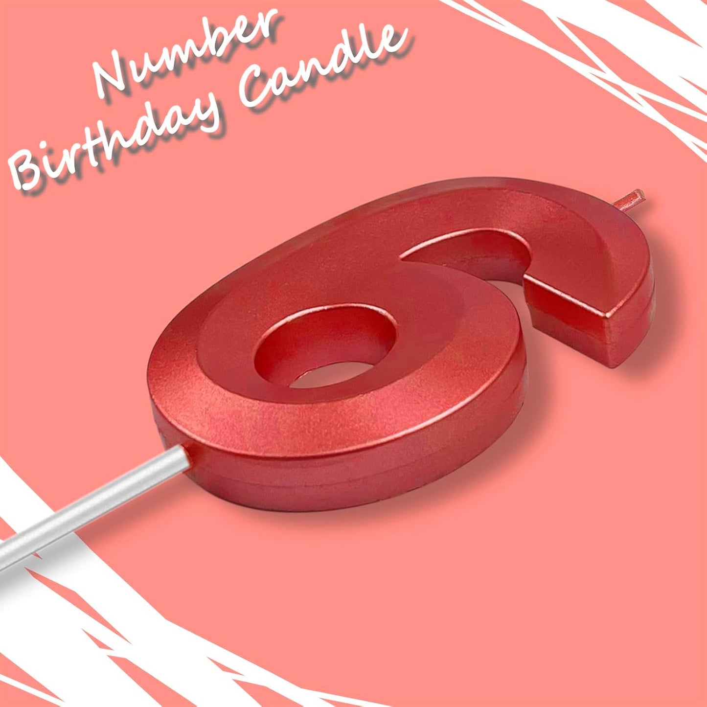 Red Number 6 Candles, 3D Diamond 2.76 Inch Cake Topper Birthday Candles for Wedding Anniversary Cake Decorations, Happy Birthday Party Decorations