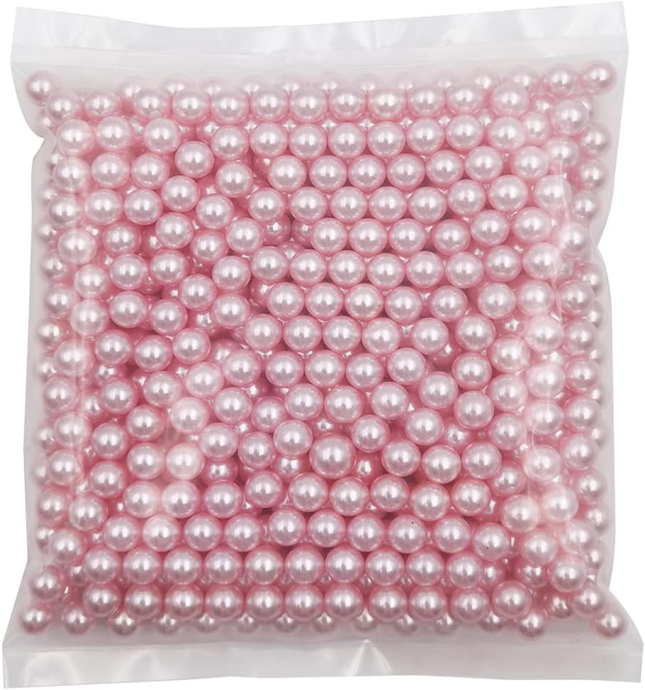 INSPIRELLE 580pcs Pink Undrilled ABS Art Faux Pearls for Vase Fillers, 10mm No Hole Makeup Beads to Hold Lipstick Eyeliner, Imitation Round Pearl Beads for Table Scatter Home Wedding Decoration