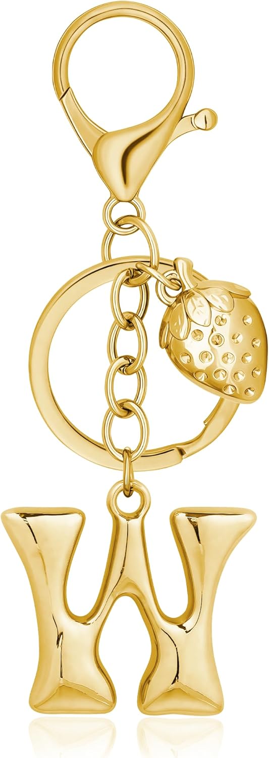 Gold Bubble Heart Initial Bag Charms for Handbags – Cute Initial Letter Keychain for Women, Purse Charms, Gold Gift