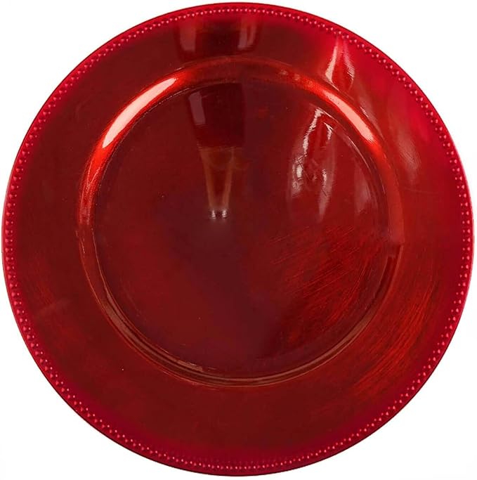 Efavormart 6 pcs 13" Red Beaded Round Charger Plates for Tabletop Decor Holiday Wedding Catering Event Decoration