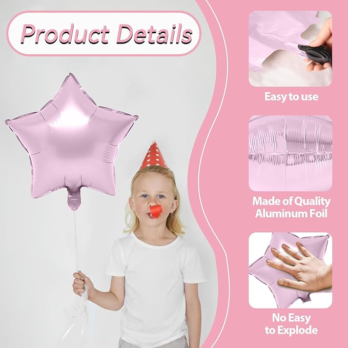 Biapian Pastel Star Foil Balloons, 10PCS Macaron Foil Stars Shape Balloon, 18 Inch Multicolor Stars Balloons for Helium Pentagram Balloon for Girls Boys Birthday, Baby Shower Wedding Party Decoration