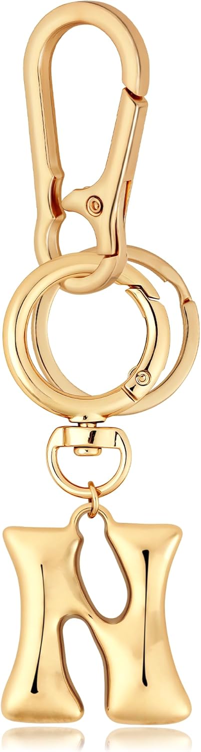 Gold Bubble Heart Initial Bag Charms for Handbags – Cute Initial Letter Keychain for Women, Purse Charms, Gold Gift