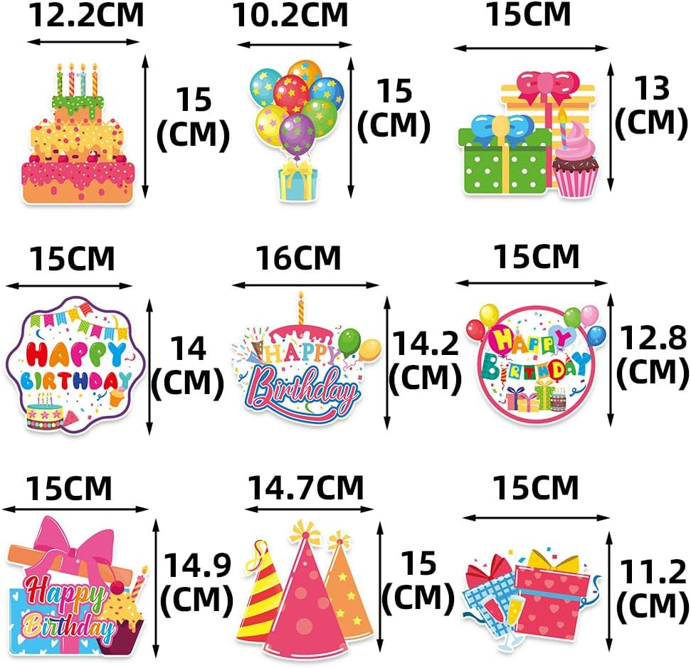 Birthday Decorations, Kaluofan 36Pcs Happy Birthday Decorations, Colorful Cupcake Balloon Gift Sign Streamers Party Supplies Suitable for Office Parties Boys Girls Kids Parties Celebrations
