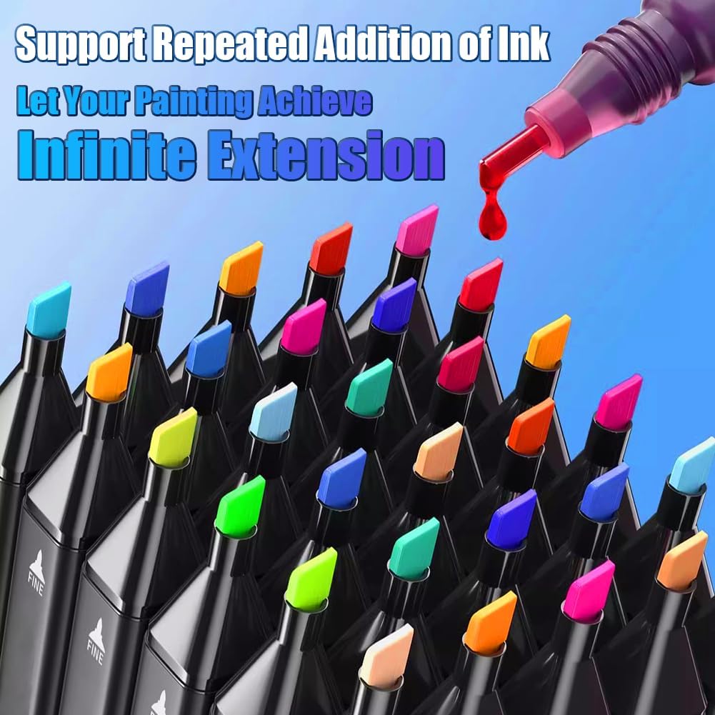 Alcohol Markers 262 Colors with Base Dual Tip Art Drawing Markers for Anime Sketch Illustrations - Refillable