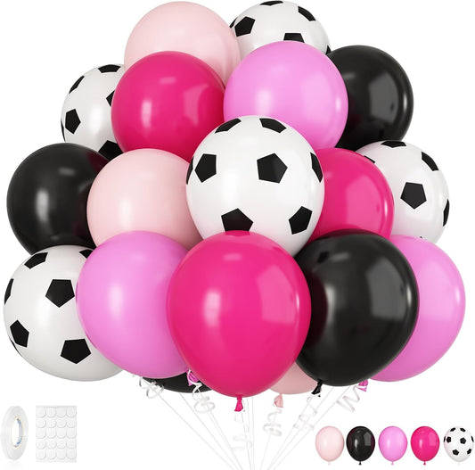 30pcs Soccer Balloon Pink Black,Soccer Print Balloon Set,Football Birthday Decorations 12 Inch for Boys Kids Football Sport Theme Party Decorations