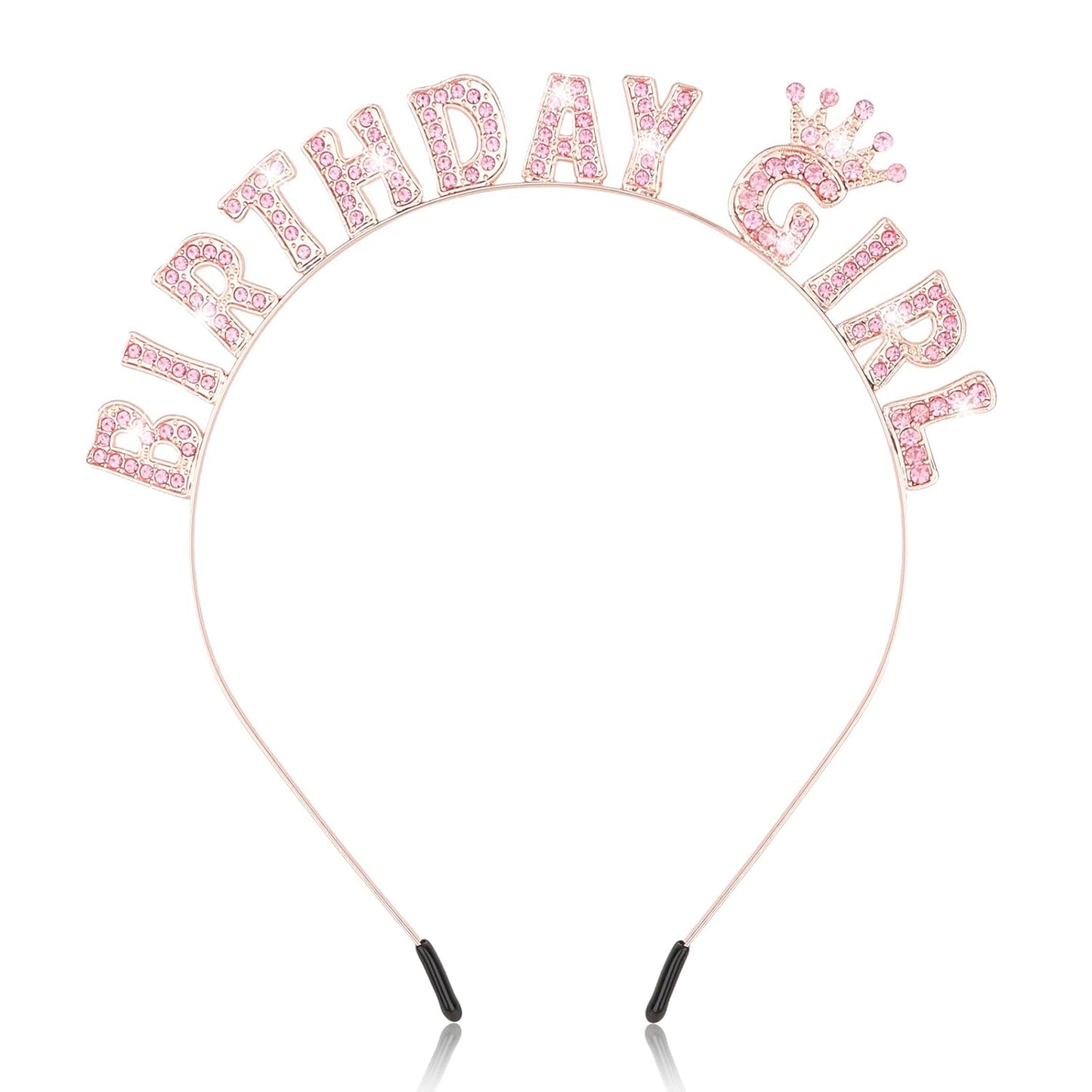 Wecoe Rose Gold Birthday Girl Headband - Sparkling Rhinestone Tiara Crown Hair Accessories for Women Girls - Happy Birthday Party Decorations, Princess Birthday Gift Idea