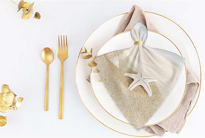 White Shells Cloth Napkins Dinner Table Napkin Ocean Tropical Beach Conch Starfish Washable Reusable Napkins Set of 4 for Kitchen Home Holiday Party Wedding 18 x 18 inch