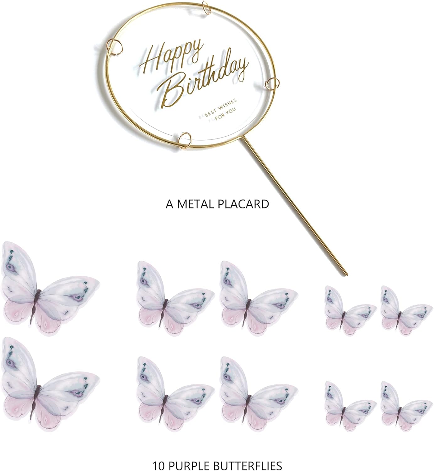 11-Piece Gold Butterfly Cake Toppers Set: Happy Birthday Cake Decorations