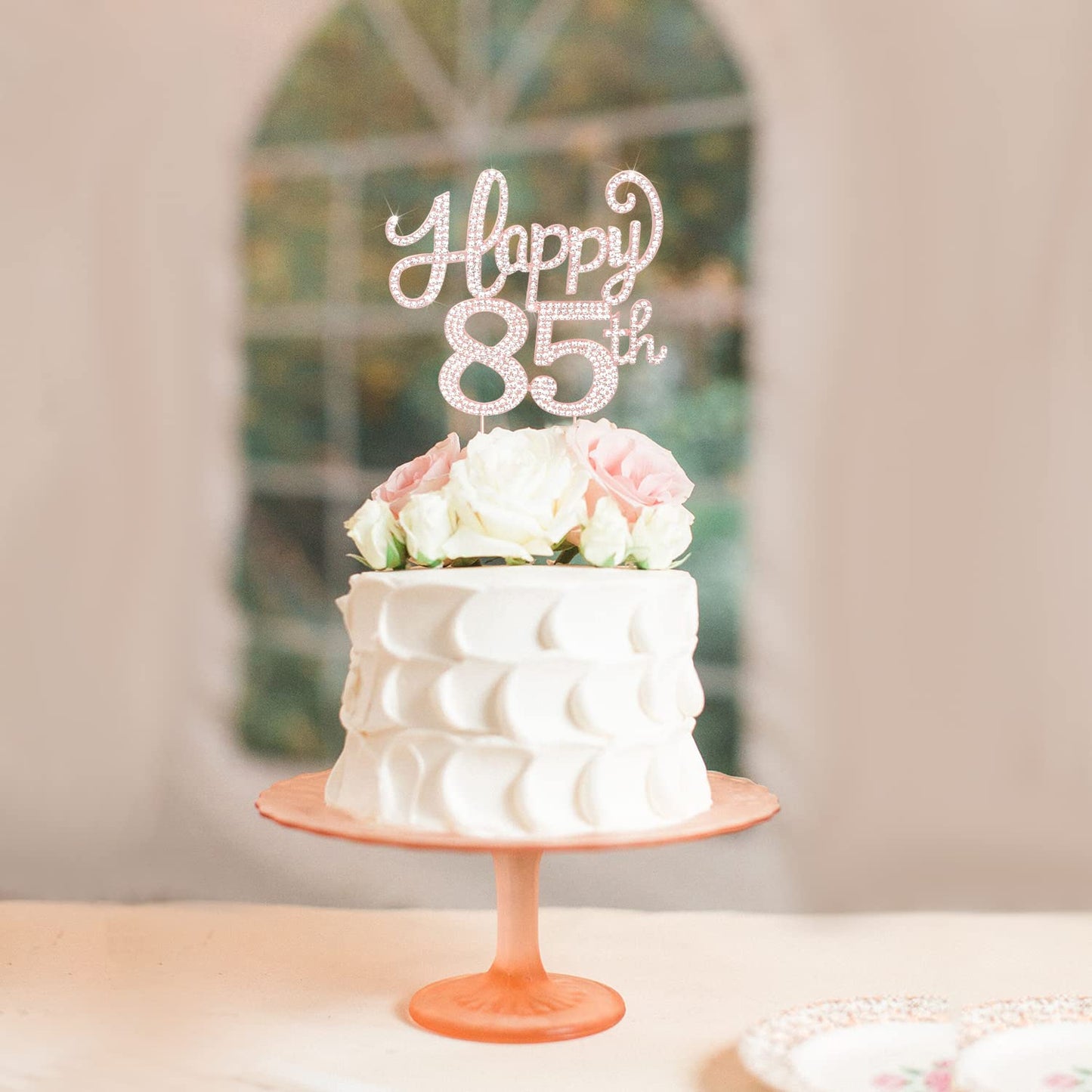LASKYER Happy 85th Birthday Rose Gold Rhinestone Cake Topper - 85th Birthday/Anniversary,Cheers to 85 Years Old Bday Party Metal Sparkly Centerpieces Decorations.